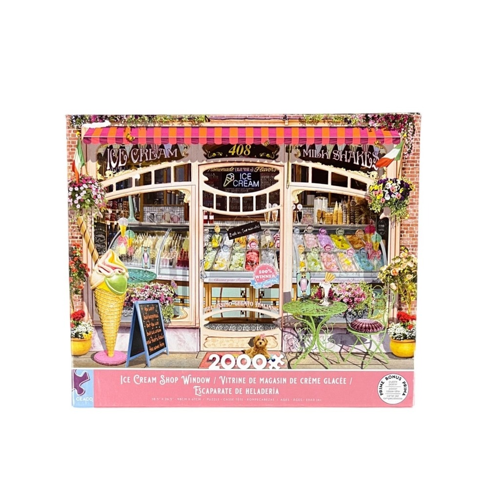 Ceaco Ice Cream Shop Window 2000 Piece Jigsaw Puzzle Vintage Storefront Poster